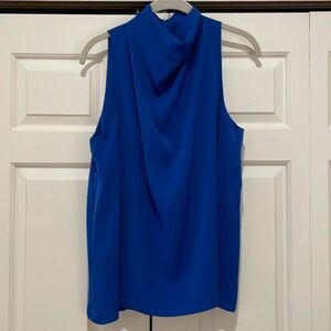New Royal blue sleeveless draped neck blouse by Entro